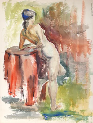 Eve Nethercott, Nude Model at Woodstock (P6.7), Watercolor on Paper