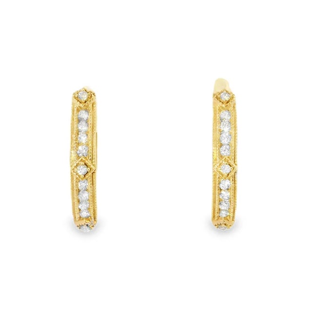 French Late 20th Century Pair of 14K Pink Rose Gold Diamond French Cut Hoop Earrings Rare For Sale - Image 3 of 3