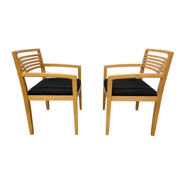 Knoll Vintage 1990's Knoll Solid Wood Arm Chairs - Set of 2 For Sale - Image 4 of 9