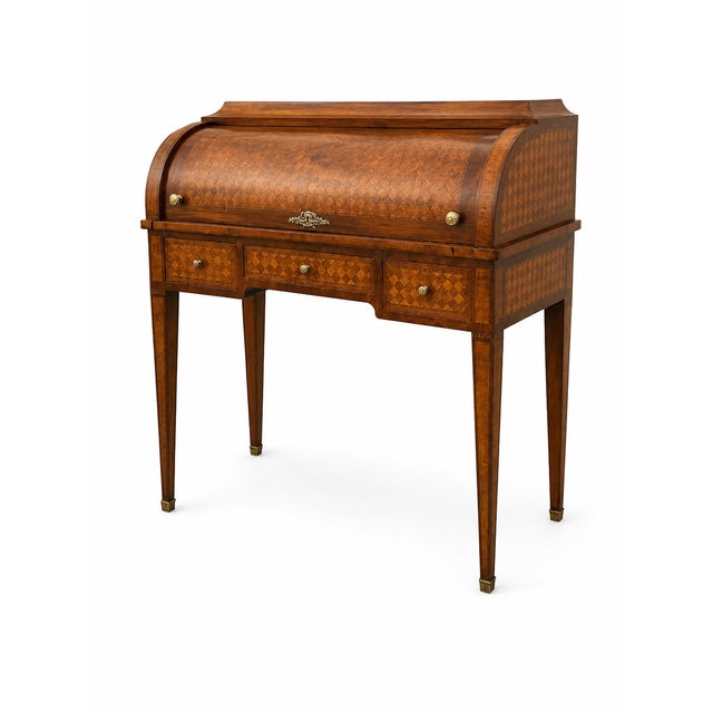 Small Louis XVI Roll-Top Secretary Desk with Marquetry in Latticework Pattern, 1930s For Sale - Image 4 of 13