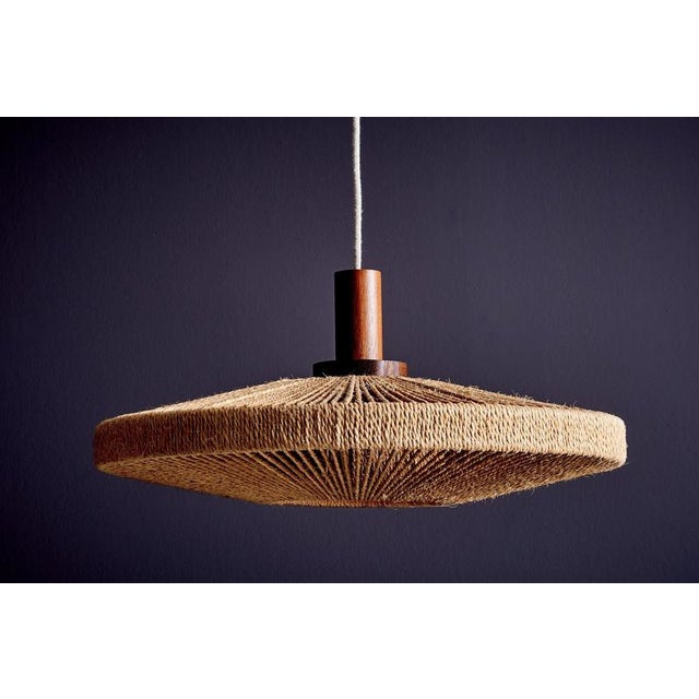 UFO Disc Pendant with Teakwood Centerpiece from Temde Leuchten, Germany, 1970s For Sale - Image 8 of 17