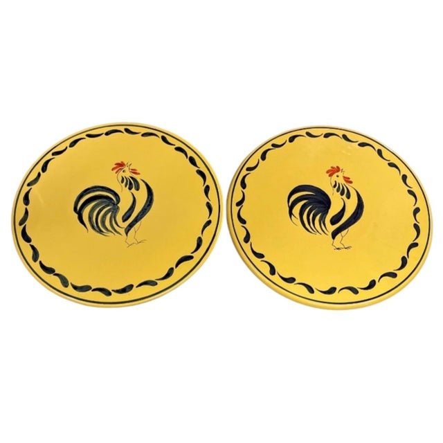 2000 - 2009 Vintage French Country Yellow Ceramic Rooster Placemats / Trivets - a Pair For Sale - Image 5 of 12