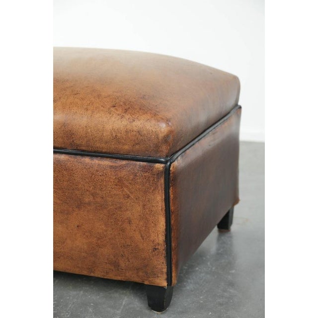Textile Sheepskin Ottoman with Black Piping For Sale - Image 7 of 9