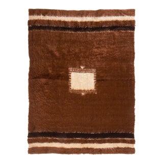 Vintage Tulu Rug, Brown With Cream Medallion and Border Stripes — Rug & Kilim For Sale