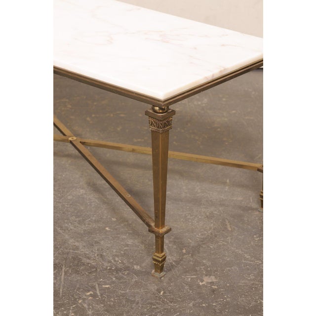 Mid 20th Century French White Marble & Brass Coffee Table For Sale - Image 12 of 12