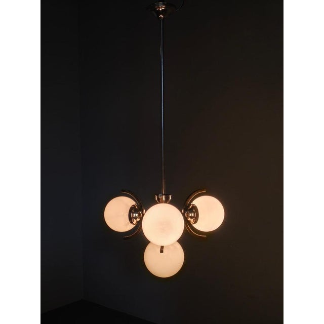 Art Deco Nickel and Glass Pendant Light, 1930s For Sale - Image 13 of 15