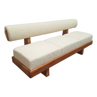 Sofa in Light Wood and White Teddy Bear Bouclé Fabric, 1990s For Sale