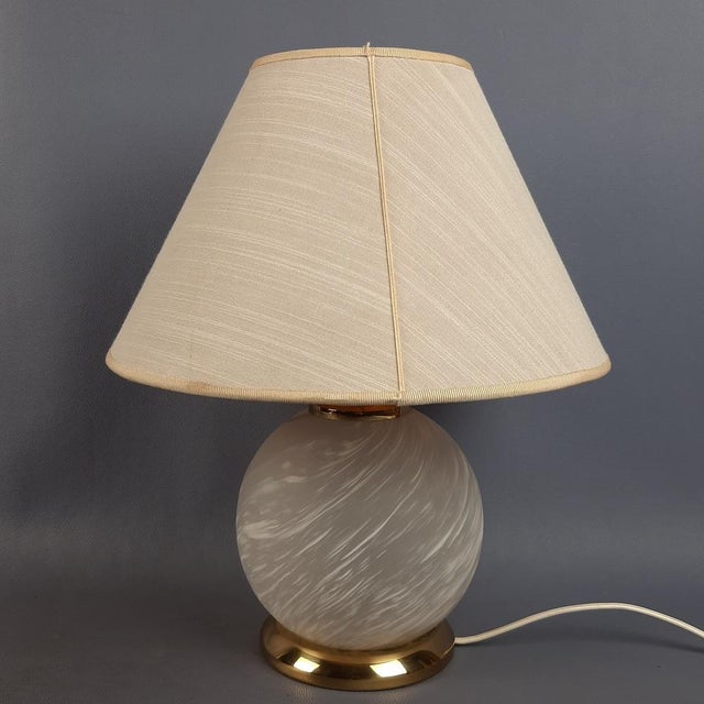 Modern Sfera Table Lamp in Satin Murano Glass and Brass, 1970s For Sale - Image 3 of 14