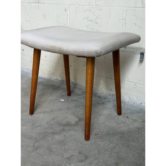 Brown Vintage Danish Mid Century Modern Teak Vanity Stool Ottoman For Sale - Image 8 of 9