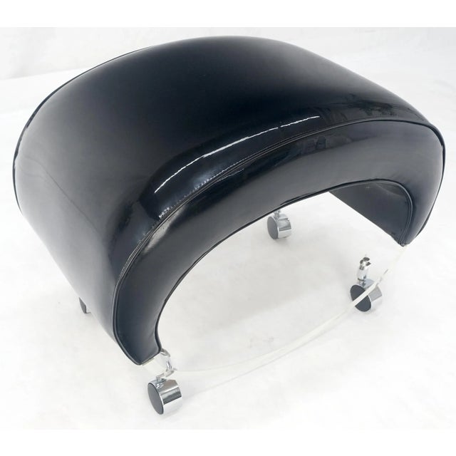 Textile Futuristic Black Patent Leather Upholstery Oval Lucite Base Bench on Wheel For Sale - Image 7 of 9