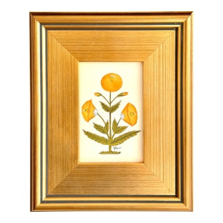 Original Hand-Painted Mustard Yellow Floral Motif Painting in a Plein Air Frame For Sale