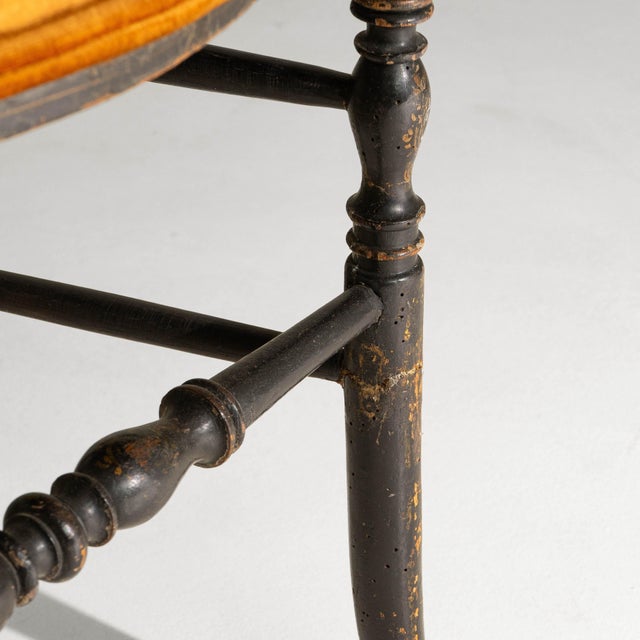 1880s French Napoleon III Chiavari Chairs In Ebonized Wood & Upholstery - A Pair For Sale - Image 13 of 18