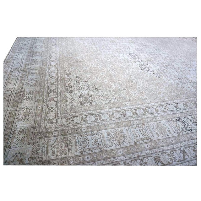 Greige Antique Persian Tabriz Wool 13x18 Gray & Ivory Handmade Oversized Area Rug #1142928 For Sale - Image 8 of 16