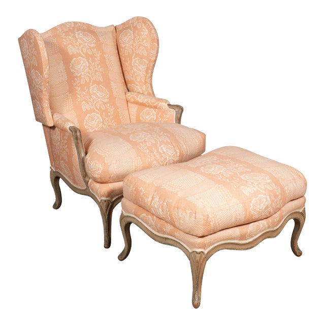 Louis XV Painted Duchesse Brisee A' Oreilles - Chair & Ottoman For Sale