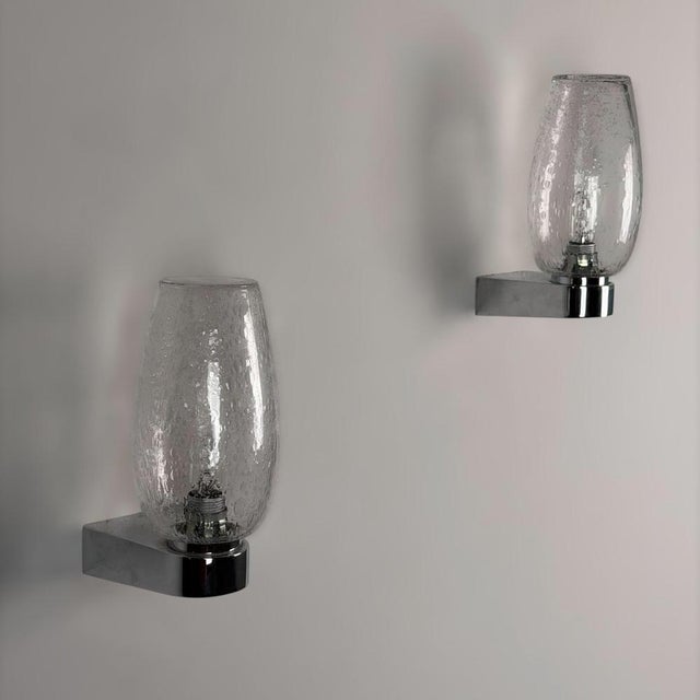 Pulegoso Glass and Chrome Wall Sconces in the style of Seguso Vetri d'Arte, 1970s, Set of 2 For Sale - Image 11 of 18