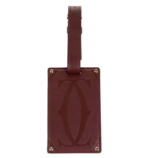 Burgundy Cartier Paris Burgundy Calfskin Leather Luggage Tag For Sale - Image 8 of 11