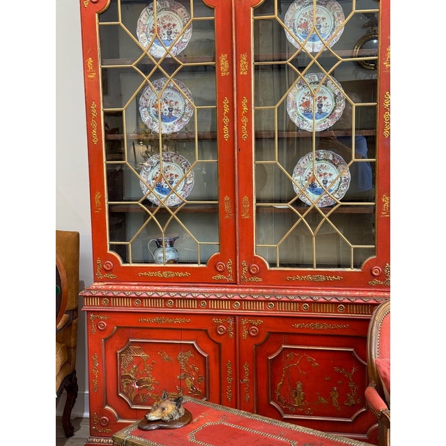 Mid-20th Century Scarlet Chinoiserie Bookcase Cabinets For Sale - Image 12 of 12