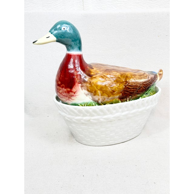 Farmhouse 1960s Vintage Mottahedeh Design Mallard Duck Soup Tureen & Basket Base For Sale - Image 3 of 6