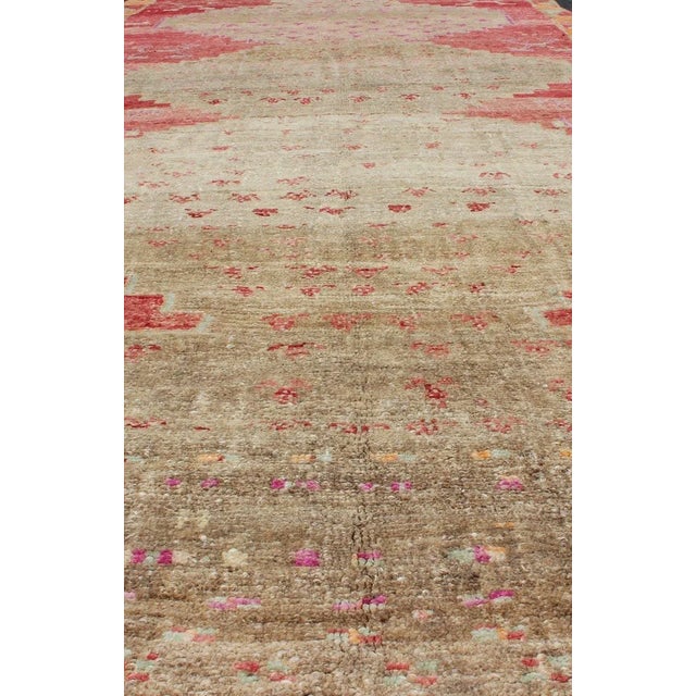 Vibrant Hand Knotted Turkish Vintage Runner in Faded Red, Coral, Orange, Pink and Green For Sale - Image 9 of 13