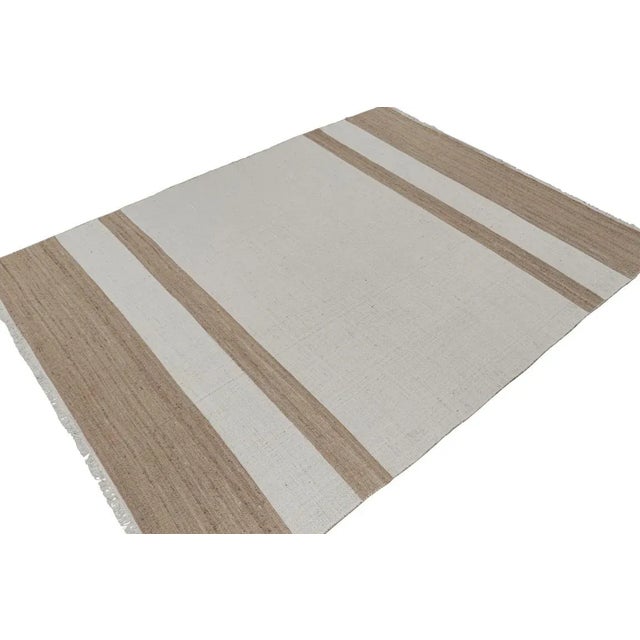 Contemporary Rug & Kilim’s Contemporary Jute Flat Weave in White and Beige-Brown Stripes For Sale - Image 3 of 7