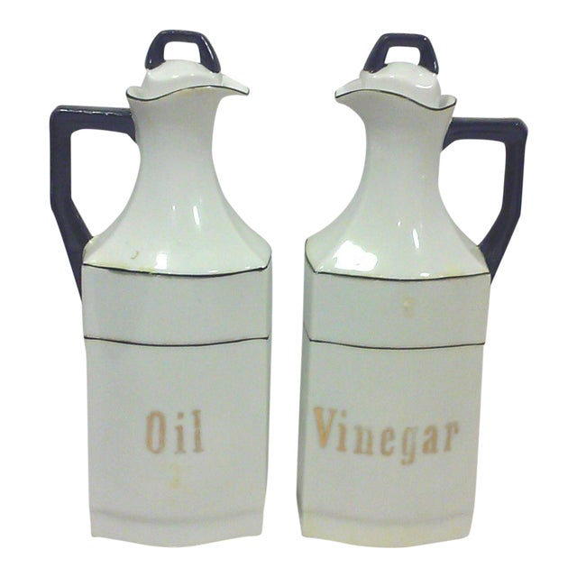 German Black and White Porcelain Oil and Vinegar Cruets A Pair Chairish