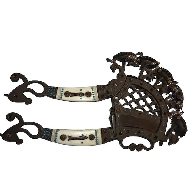 Turkish ottoman inlaid turquoise beads semi precious stones betel nut cutter. Circa 1820, very rare.