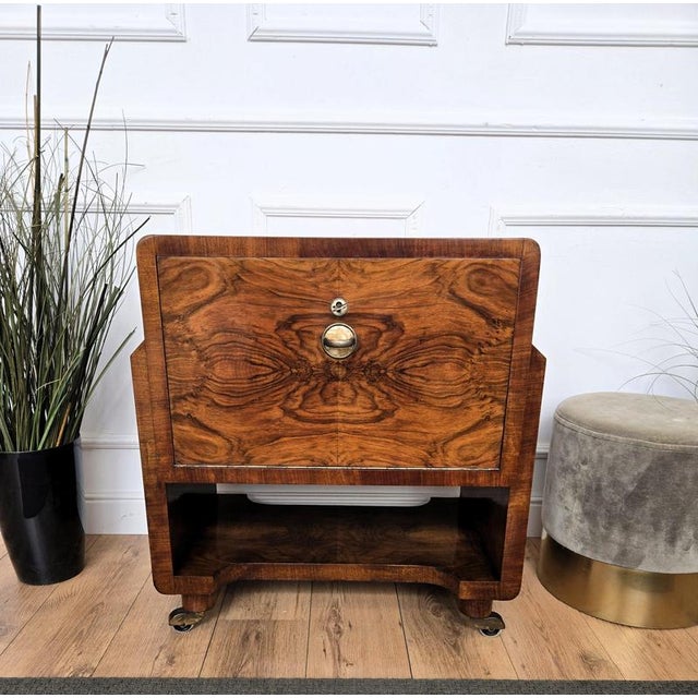Wood Vintage Italian Art Deco Veneer Burl Wood Dry Bar Cart Cabinet, 1950s For Sale - Image 7 of 10