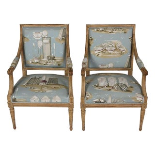 Pair of French Painted Fauteuil Chairs For Sale