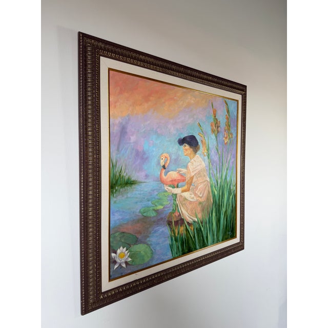Abstract 1980s Carver Figurative Tropical Landscape Oil on Canvas Painting, Framed For Sale - Image 3 of 12