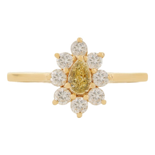 14k Gold Victorian Inspired Fancy Yellow Diamond Flower Cluster Ring Size 6 For Sale