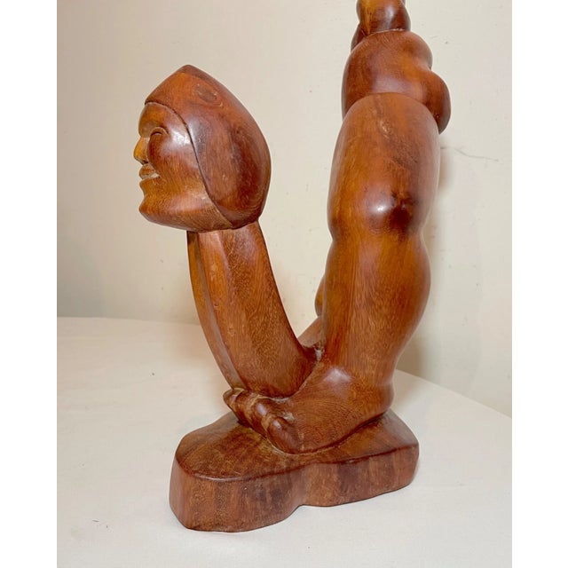 Vintage Hand Carved Modernist Contemporary Wood Figural Sculpture Statue Art For Sale - Image 11 of 14