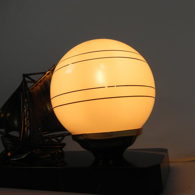 Art Deco Desk Lamp with Sailboat and Globe on Marble Base, 1930s For Sale - Image 15 of 16