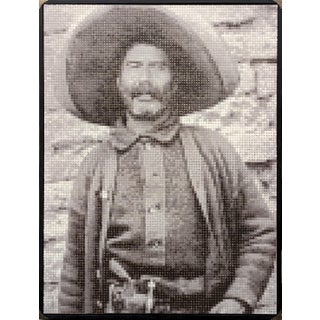 Francisco Vital "Pistol Pete" Contemporary Western Black & Tan Pixelated Cowboy Portrait, 2025 For Sale