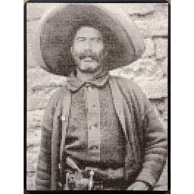 Francisco Vital "Pistol Pete" Contemporary Western Black & Tan Pixelated Cowboy Portrait, 2025 For Sale