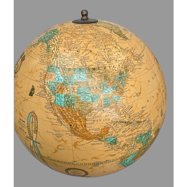 Cram's Imperial World Globe With Textured Mountain Ranges & Paw Footed Iron Base For Sale - Image 6 of 12