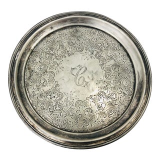 Antique Engraved Silver Platter For Sale