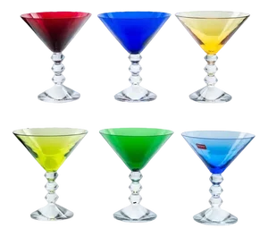 Multi Color Baccarat Martini Crystal Glasses, France, 1960, Set of 6