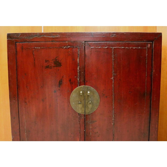 Chinese 19th Century Chinese Red Lacquer Wedding Cabinet For Sale - Image 3 of 9