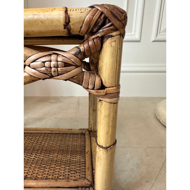 Tan Vintage French Rattan and Cane Small Table For Sale - Image 8 of 16