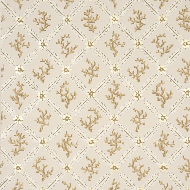 SAMPLE - Schumacher x Timothy Corrigan Corail Leaf Trellis Wallpaper In Oatmeal For Sale