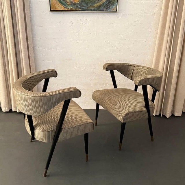 Wood 1950s Pair of Hollywood Regency Barrel Back Pleated Armchairs For Sale - Image 7 of 11