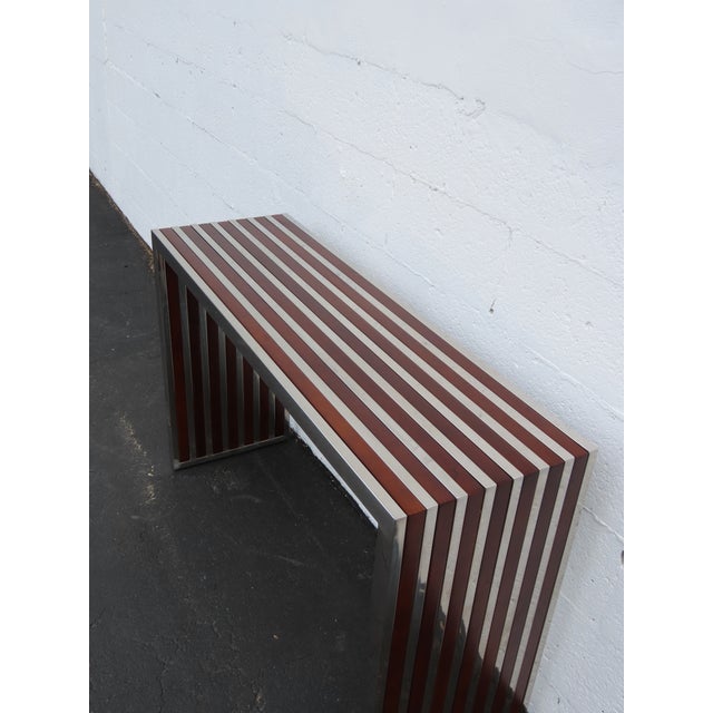 Chrome Mid Century Modern Two Tone Chrome and Wood Narrow Console Library Table 6404 For Sale - Image 8 of 16