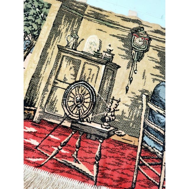 Large Vintage Belgian Jacquard Woven Wall Tapestry, Family Cottage Scene, 70" For Sale - Image 11 of 12