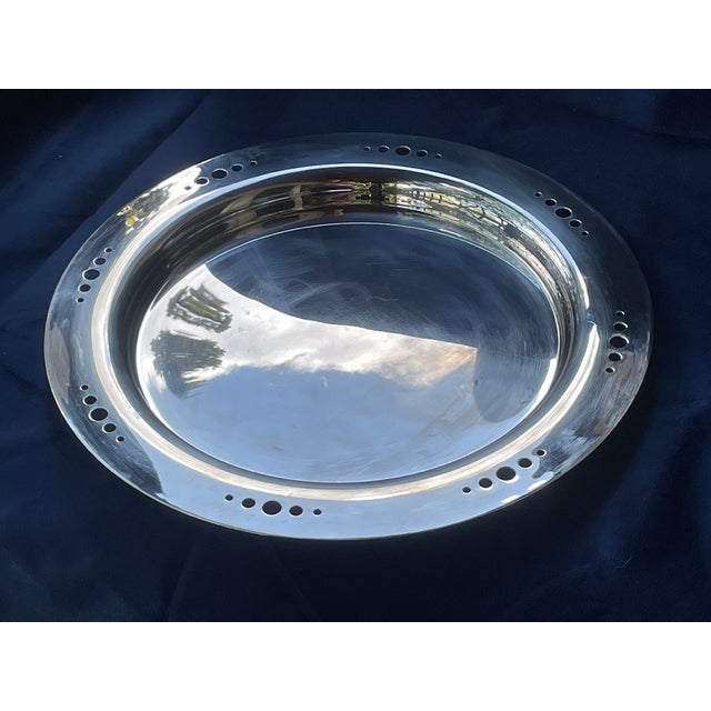 Vintage Kris Fiocca "Industrial Chic" Perforated Platter 14" Stainless Steel | Made in Usa | Circa 1980s For Sale - Image 4 of 6