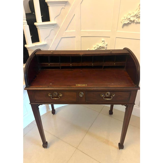 Antique Georgian Mahogany Tambour Top Cylinder Desk with Pull-Out Writing Slides, 1800s For Sale - Image 6 of 17