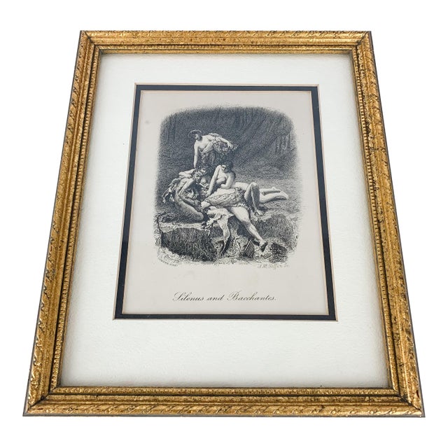 Mid 20th Century Vintage Comere Pinxt Silenus and Bacchantes Etching Print Framed Mc Goffin For Sale