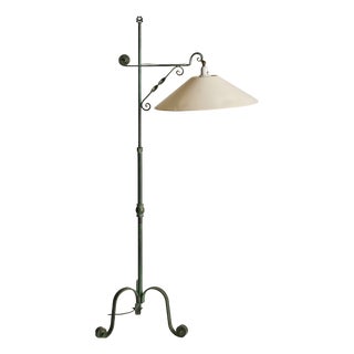Scandinavian Modern Wrought Iron Floor Lamp with Adjustable Height, 40s, 1940s For Sale