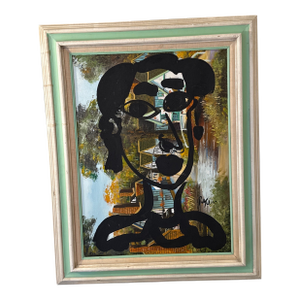1970s Vintage Abstract Portraiture, Painting by Peter Robert Keil, Framed