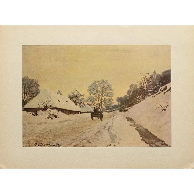 Light Yellow 1950 After Claude Monet "A Cart on a Snowy Road at Honfleur" First Edition Parisian Print For Sale - Image 8 of 8