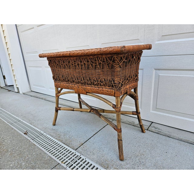 Rattan Bamboo Side Table Lidded Planter Box For Sale - Image 6 of 12